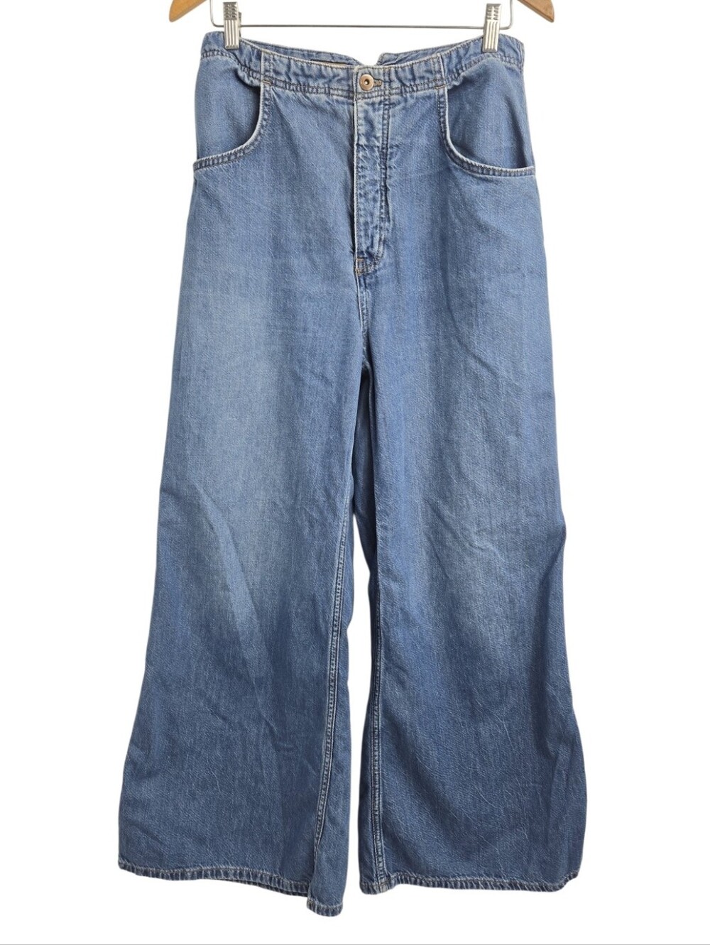 Pilcro Jeans High Rise Wide Leg Blue Chambray Denim